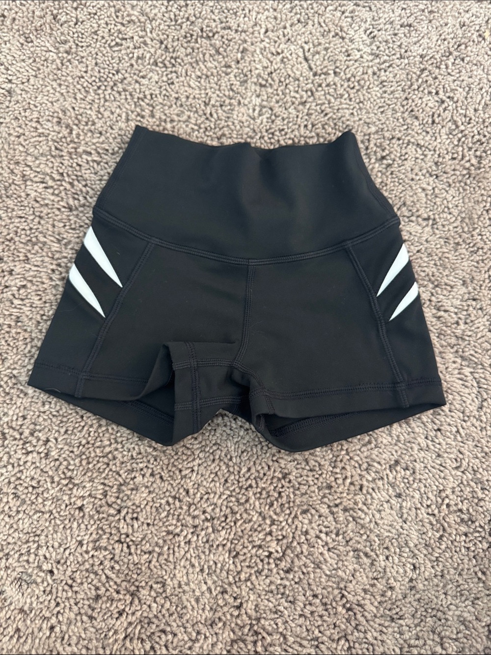 Girls' Black Active Stretch Shorts with White Side Stripes